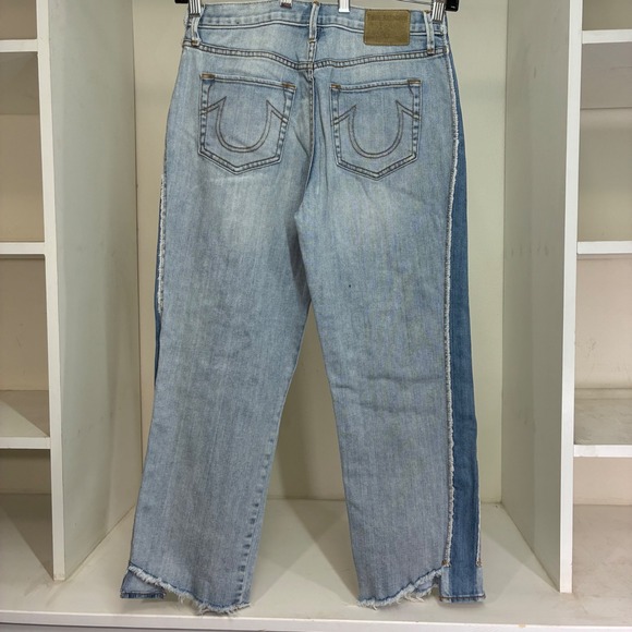 True Religion Denim - True Religion High Rise Starr Cropped Straight Two Tone Distressed Jeans 29